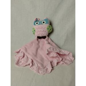2013 Babies R Us Pink Owl Plush Security Blanket Lovey Pink Eyelet Trim 14" Soft